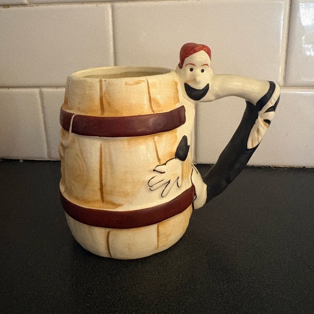 Vintage Hillbilly Longhorn Barrel Ceramic Mug Hand Painted Japan 5"